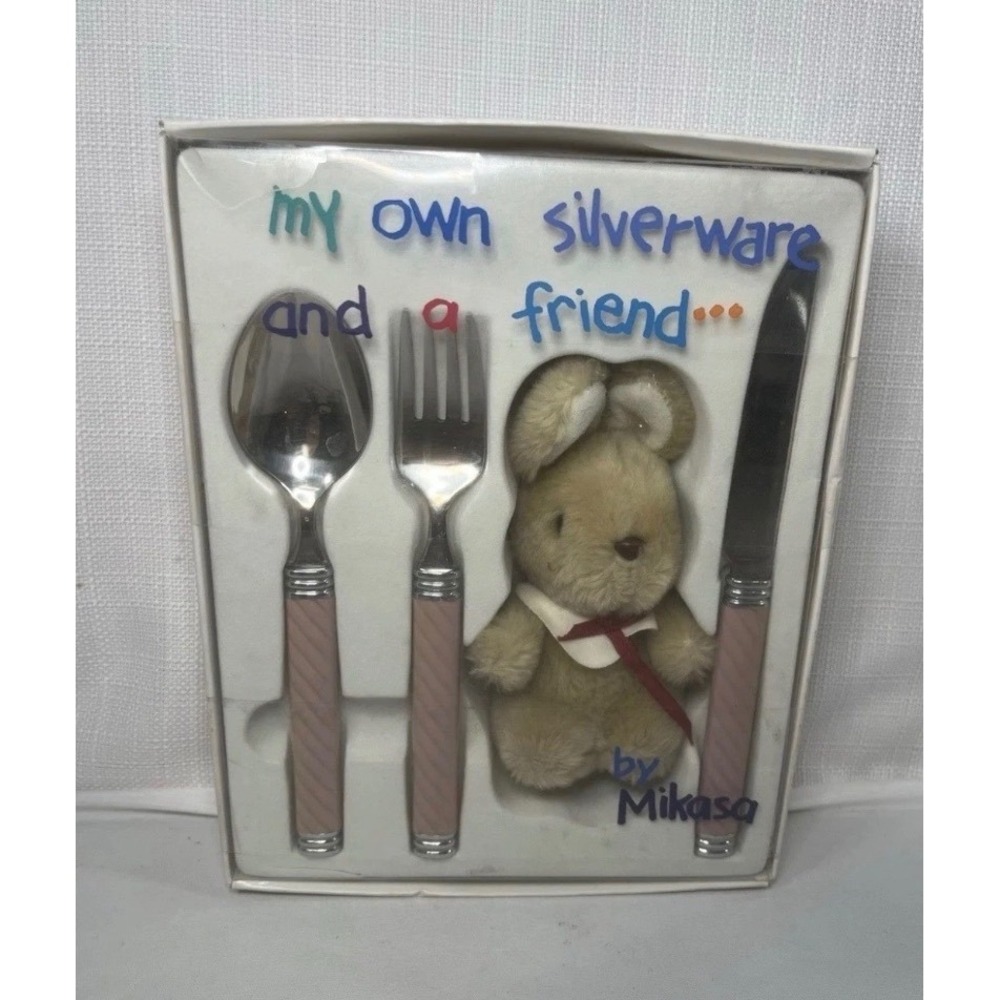 Mikasa My Own Silverware and a Friend Pink Braid Flatware Set with Plush Bunny